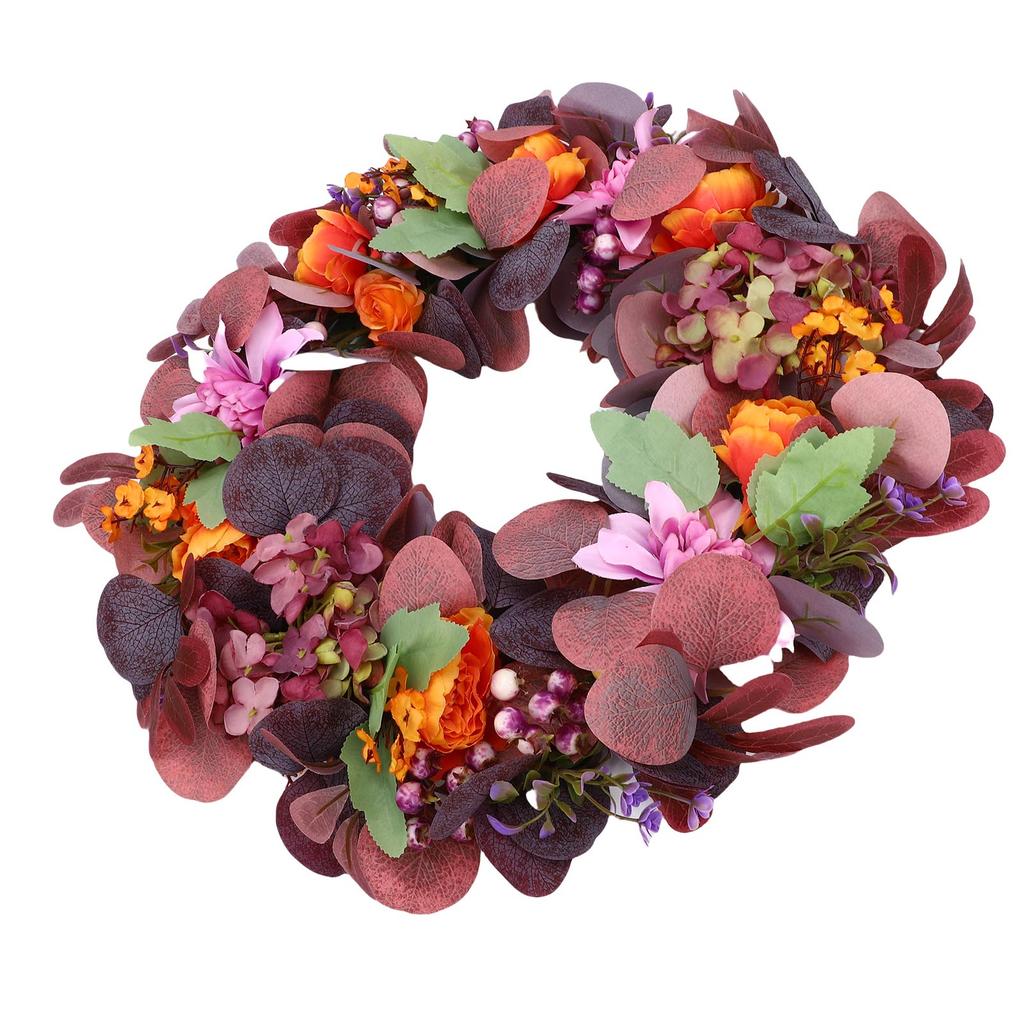 Artificial Wreath Vibrant Colors Retro Simulated Autumn Wreath with Flowers Leaves for Front Door Courtyard Wedding Decoration