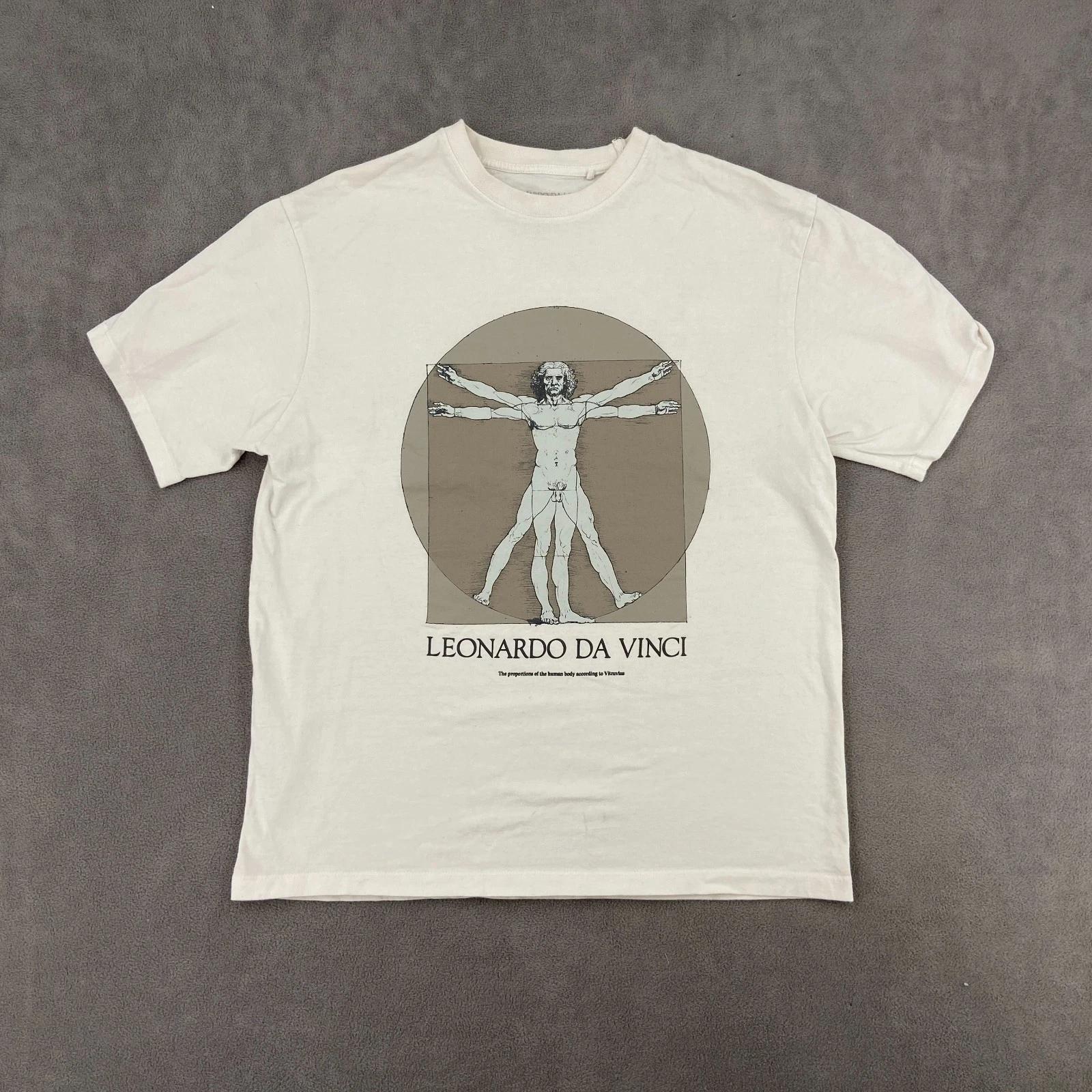 Pull & Bear T Shirt Mens Small Cream Graphic Leonardo Da Vinci Vitruvian Man Art 3XL