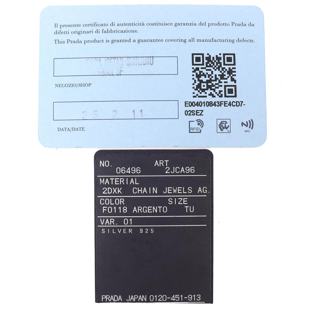 Great PRADA Silver ChainNecklace Triangle logo current products 925 2JCA96 Used