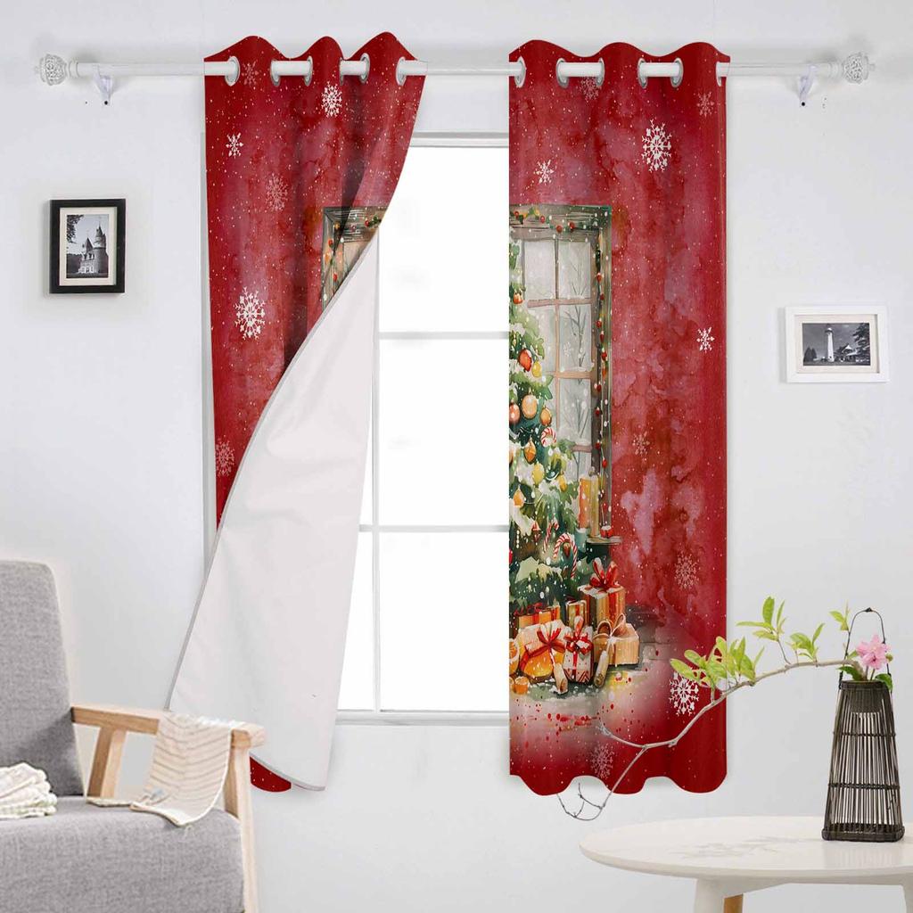 Julgran Present Frukt Akvarell Snöflinga Mörkläggningsgardiner För Vardagsrum Sovrum Fönsterbehandling Persienner Kök Draperier