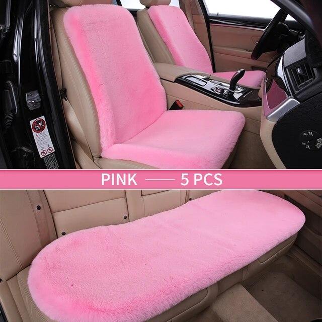 Fuzzy Car Seat Covers Set Fur Front Rear Car Seat Cushion Faux Fur Universal Wool Car Seat Cover Winter Warm Plush Soft Sheepski