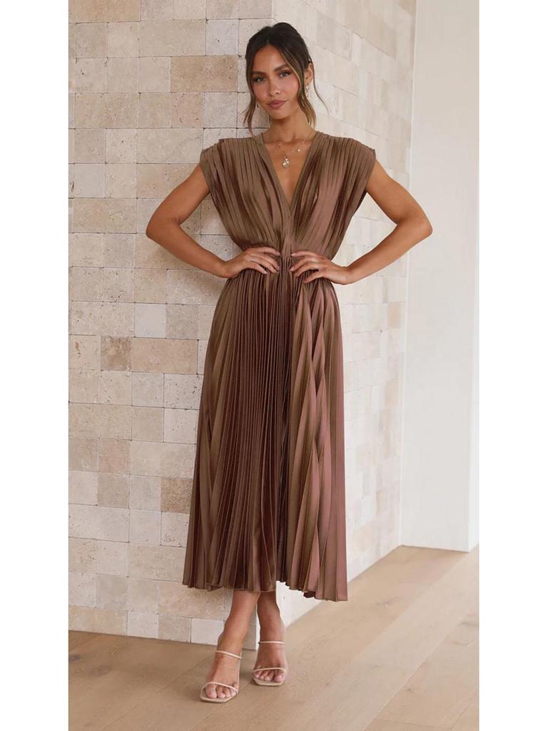 Europäisches und Amerikanisches Sexy Plissiertes Lässiges Ärmelloses Kleid mit Reißverschluss