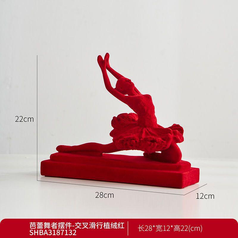 

Creative Red Flocked Resin Dancing Woman Sculpture Wine Cabinet Desktop Ornament Modern Ballet Female Figure Statue Home Decor