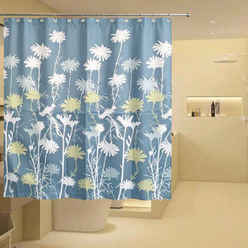 Artistic Floral Shower Curtain With Blue Flower Pattern For Allseason Bathroom Decor