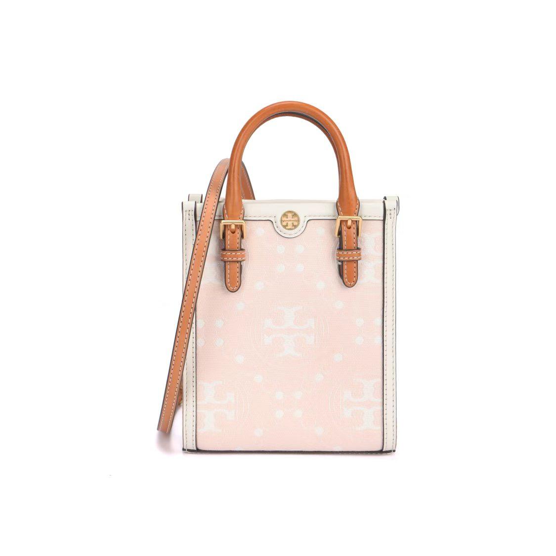 

Tory Burch T Monogram Double T Logo Print Magnetic Closure Fabric With Leather Tote Bag Women Tote Bags Light-Pink 152428-650 Basic Set (Bag+Dust Bag)