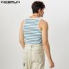 INCERUN Herren Sommer Ärmellose Tanktops Streifendruck Racerback Weste