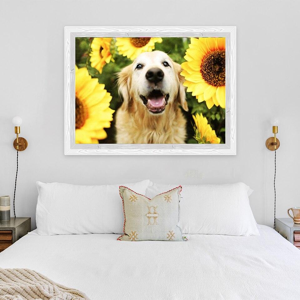 New 5D DIY Diamond Painting Dog Flower Diamond Embroidery Animal Cross Stitch Full Round Drill Home Decor Manual Art Gift