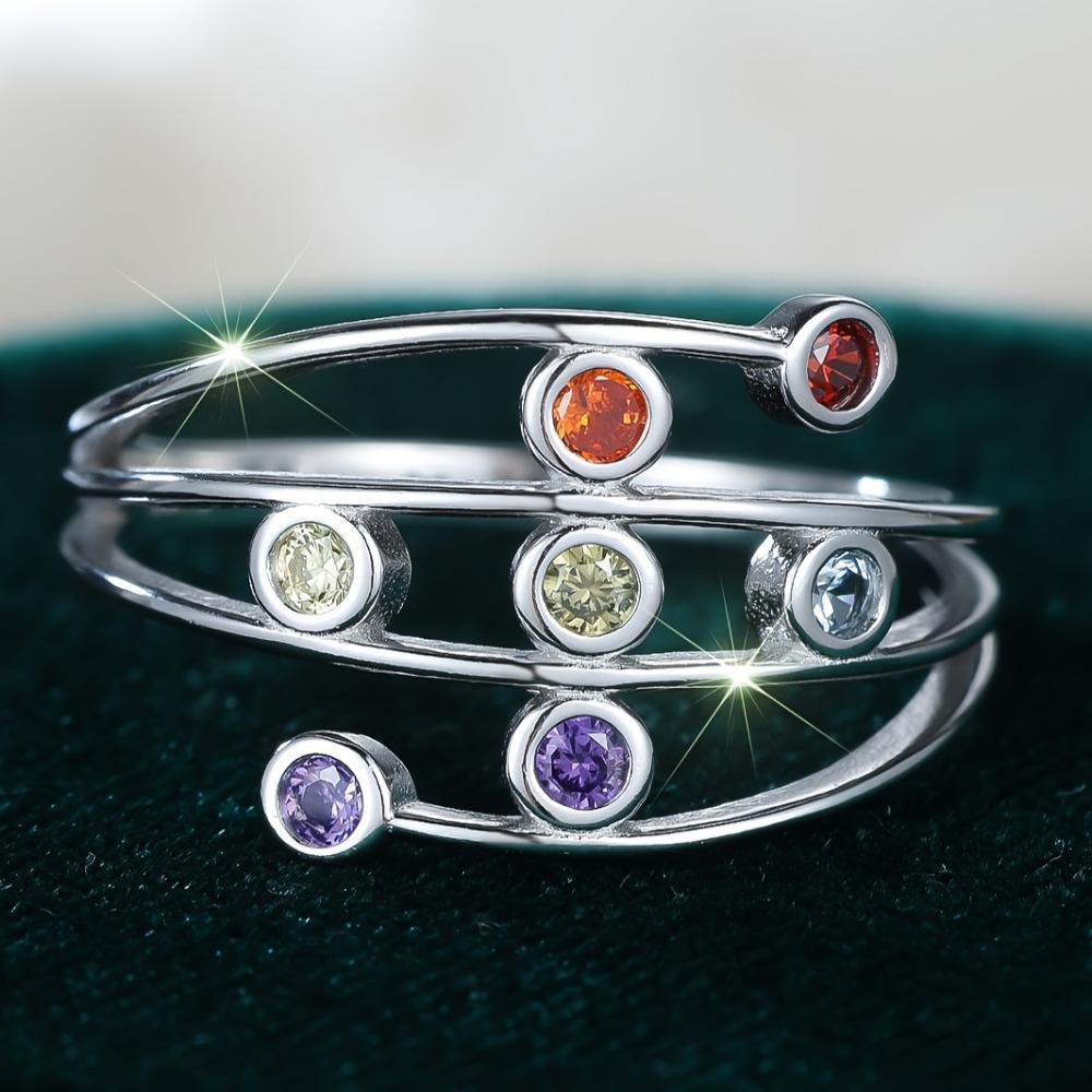 S925 Sterlingsilber Bunte Runde Zirkonia Ringe für Frauen Kreativer Attraktiver Partyschmuck