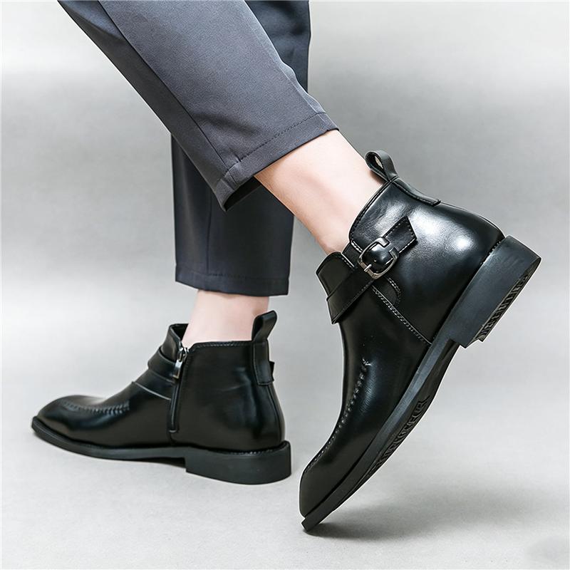 Winter Designer Neu Herren Spitz Lackleder Chelsea Lässige Monk-Riemen Knöchelhochstiefel Männliche Marke High Tops Schuhe Zapatos Hombre