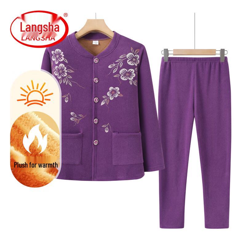 LangSha Elderly Women s Fleece Lined Thermal Underwear Set XL
