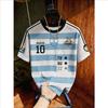Argentine Street Fashion Graphic Tee,Blue White Stripe,Summer,Casual,Vacation Short Sleeve Round Neck Soccer Sports Top