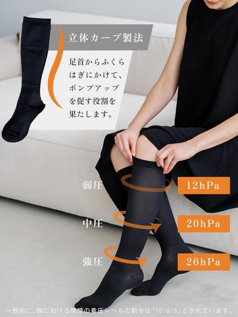 Maison Peony Compression Cotton High Made in Japan Socks, Blend, Winter, Airplane, In-Flight, Warm, 22-26cm Socks, Work, Below-the-Knee, Unisex,