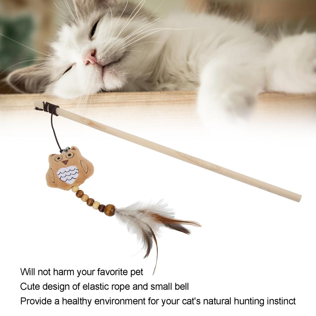 Wooden Pole Funny Cat Stick Cute Cartoon Owl Plush Funny Cat Stick Vocalization Interactive Toy with