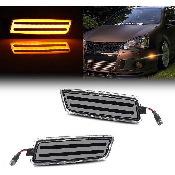 Smoked Lens Amber LED Front Side Marker Light Kit For Volkswagen 2006-2009 MK5 Golf/GTI Rabbit, 2005-2010 Jetta, 2008 R32
