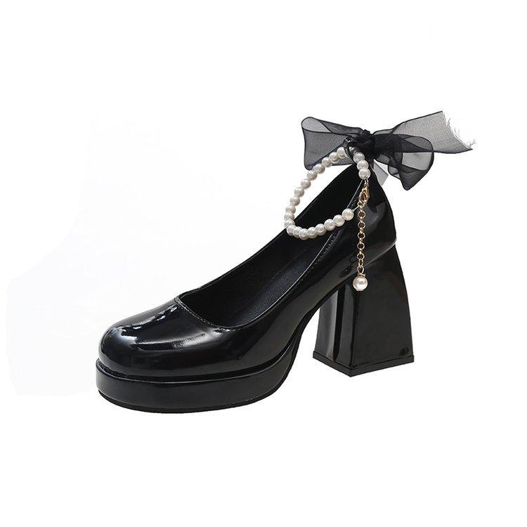 

[youshilai] High heels women s wedding shoes French word with Mary Jane thick heels single shoes temperament bridesmaid shoes 35