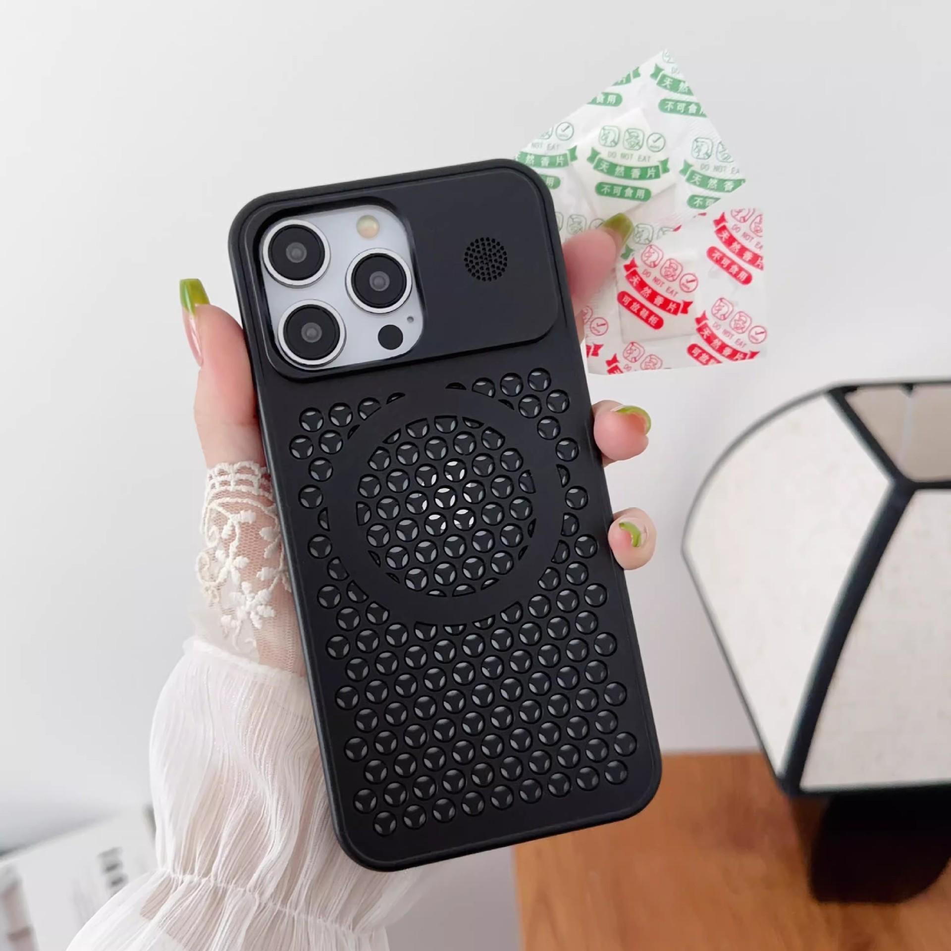 

Охлаждающий чехол-соты для iPhone 16 с ароматерапией и магнитной фиксацией, подходит для Apple 15, металлический окрашенный защитный чехол 14proMax iPhone16 чёрный