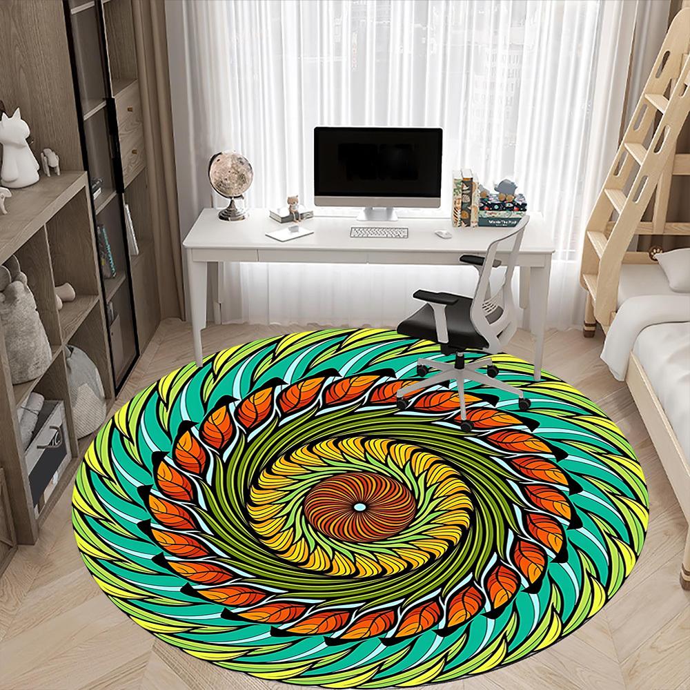 1PC Abstract Mandala Design Chair Carpet for Office Non-Slip, Lightweight, Machine Washable Rug for Office, Sleeping, Room - Holiday Decoryy25100908