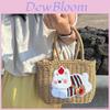 Cute Cartoon Plush Dog Decoration Women Casual Grass Woven Bag For Casual Summer Outings
