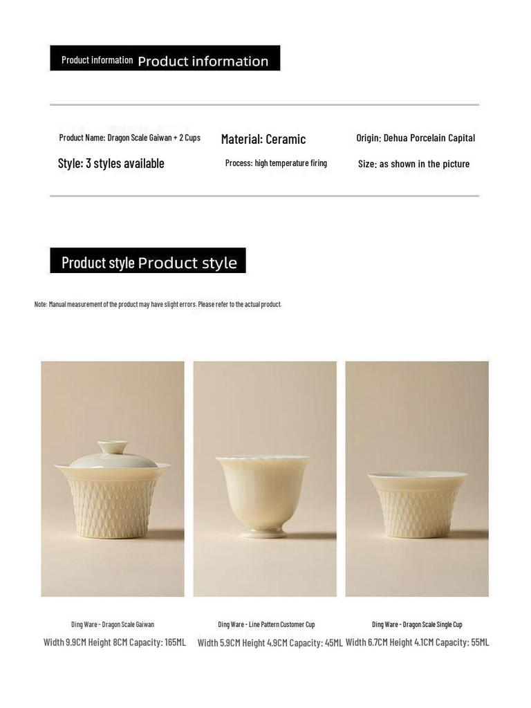 Dingware Ceramic Dragon Scale Gongfu Tea Set with Gaiwan, Anti-Scald Tea Bowl, and Custom Cup