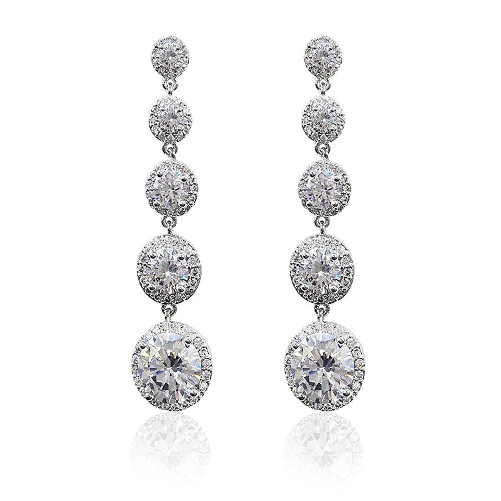 Huitan Temperament Sweet Long Hangings for Women with Round Cubic Zirconia Charm Wedding Party Fashion Ear Zircon Drop Shipping