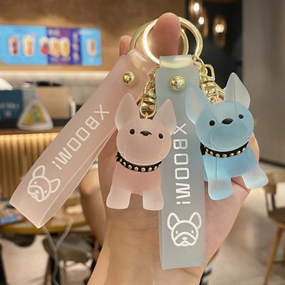 New! Resin Cool Crystal Bulldog Keychain Fashion Key Chain Bag Pendant Couple Accessories Girl Boy Lover