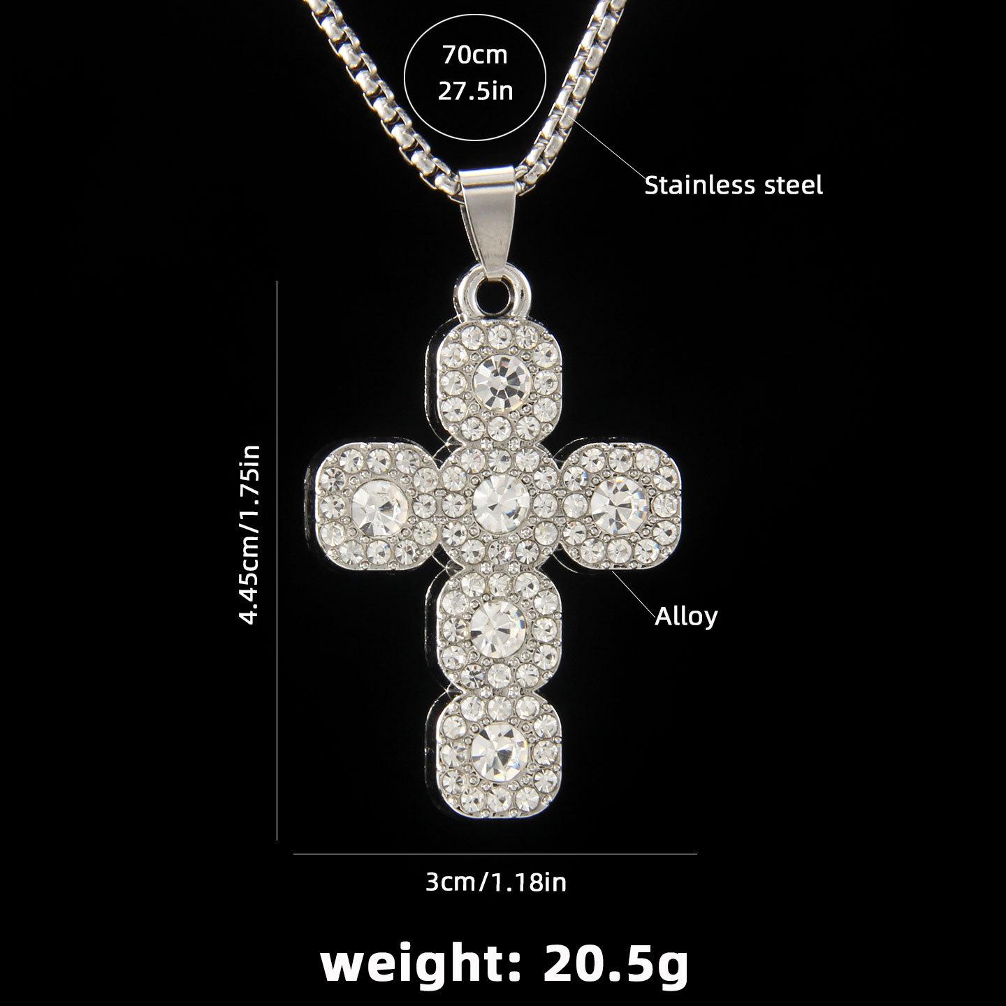 High-end hip-hop full diamond cross necklace wholesale men s versatile square brand diamond-encrusted stainless steel sweater chain accessories