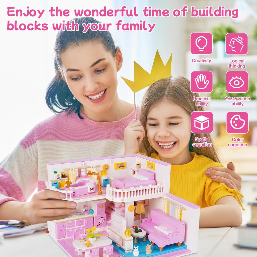 Hallisun Block Set Building Assembly Rabbit Pink Room Model 3D Puzzle Toy Miniature Mini Size Brick Brick For Adults Children Boys Girls 8 Years +
