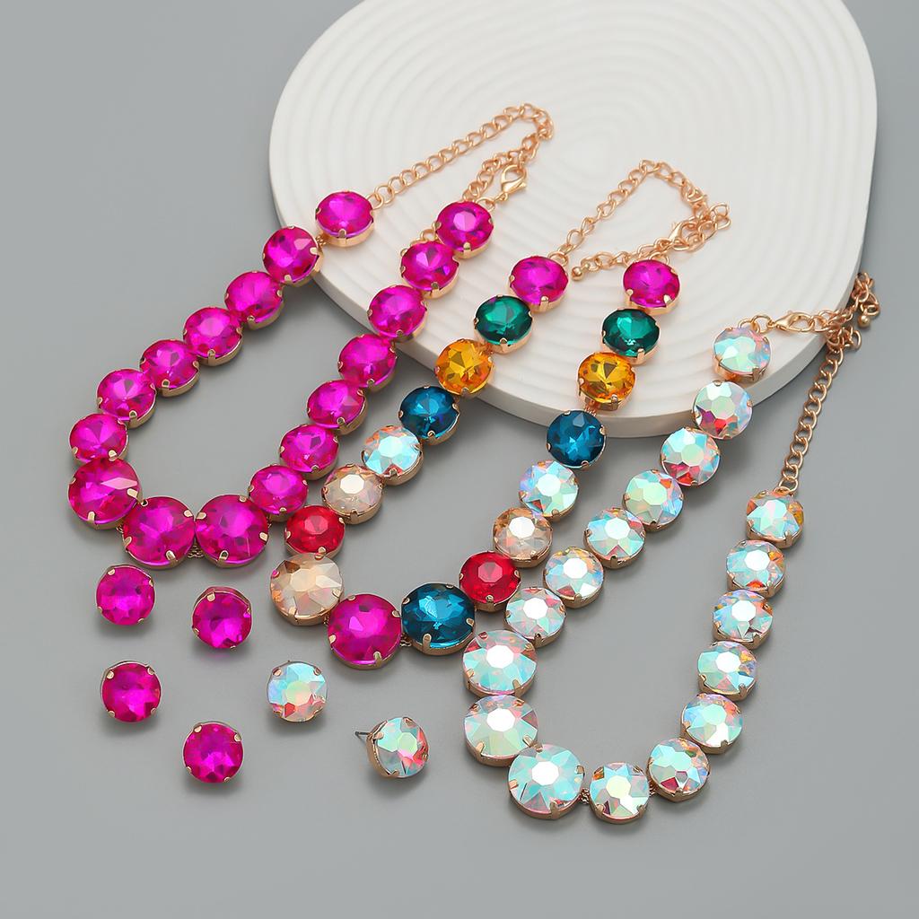 Crystal Necklace Chain Collar Women Cube Statement Earrings Jewelry Gift