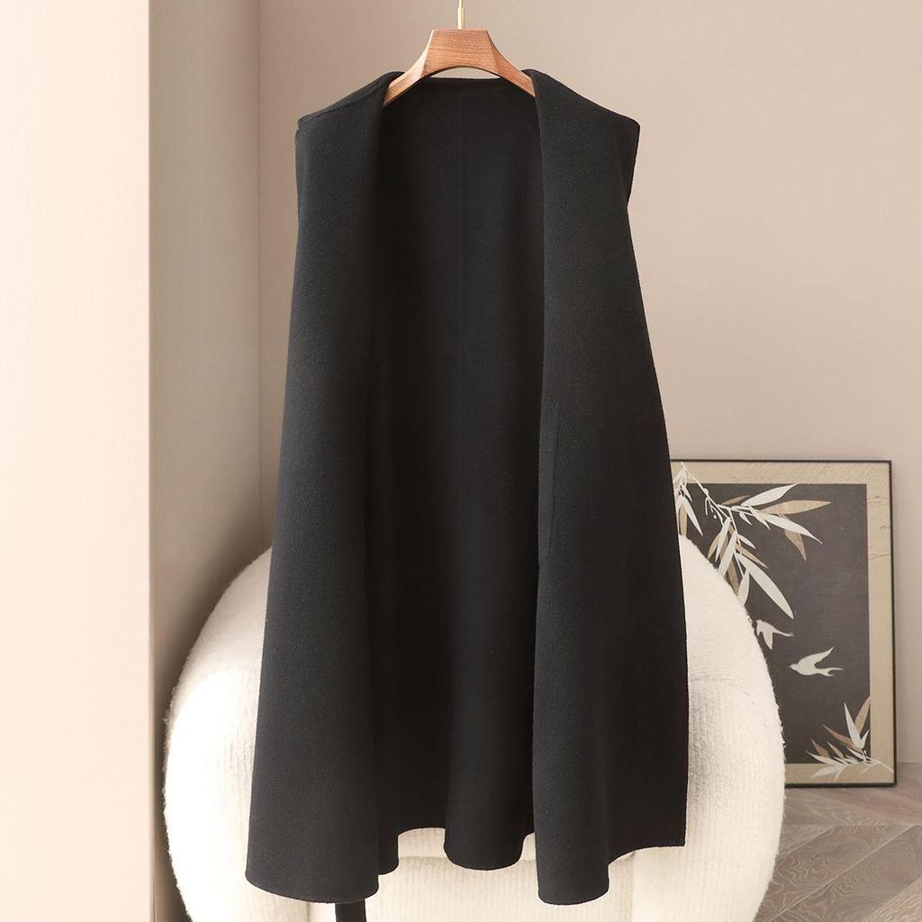 Women's Korean Style Slim-Fit Double-Sided Wool Coat, 30% Cashmere, Spring 2026