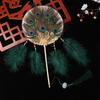 Chic Peacock Feather Round Fan Unique Antiquity Wedding Bride Hand Fan Shooting Props Home Decor