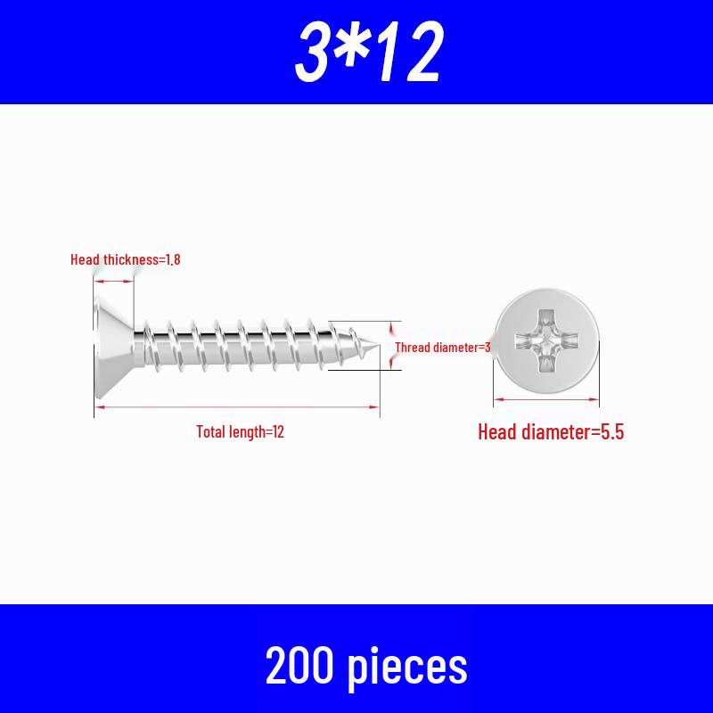 304 Edelstahl Kreuzschlitz Senkkopf Selbstschneidende Holzschrauben M3/M4/M5