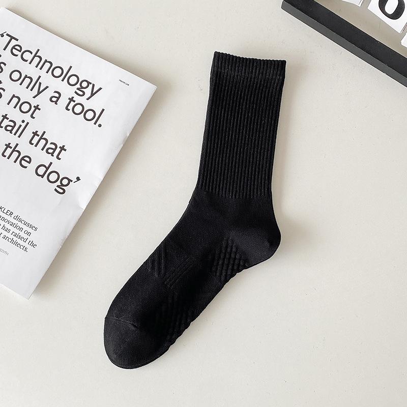 

Мужские весенне-осенние простые однотонные массажные носки с впитывающим пот дном для всех видов спорта, трубчатые хлопковые носки 1 pair чёрный