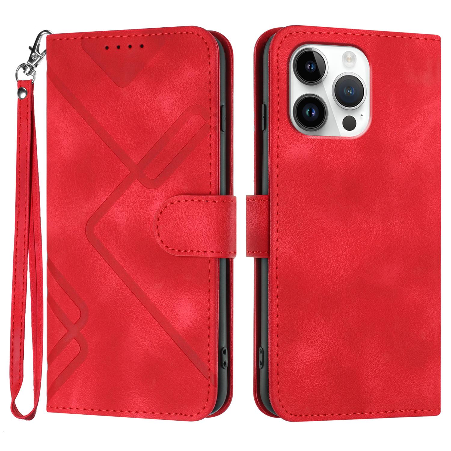 

YX0040 For iPhone 16 Pro Max Case PU Leather Wallet Geometric Phone Cover Red