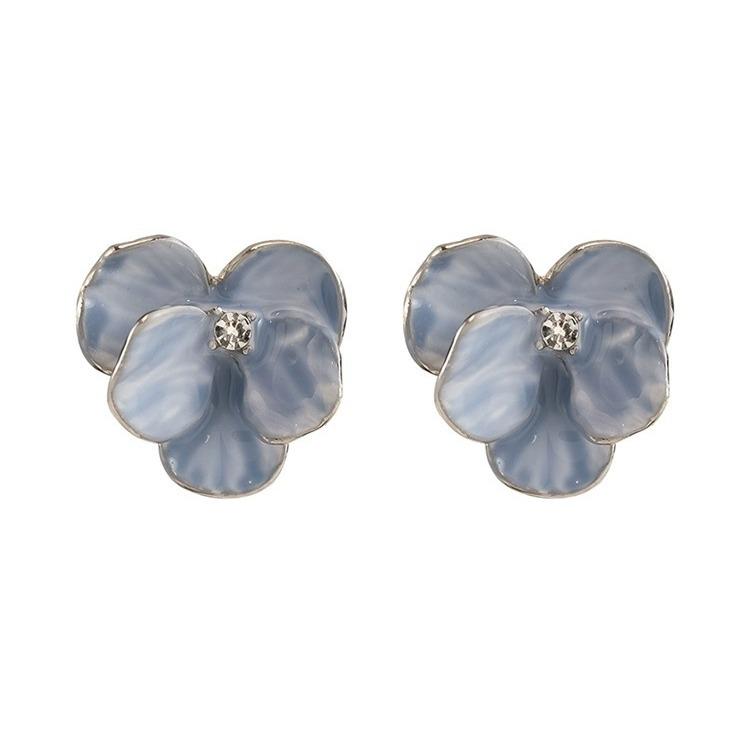 Iris Blue Retro Flower Phalaenopsis Earrings - Elegant Ear Clips for Non-Pierced Ears