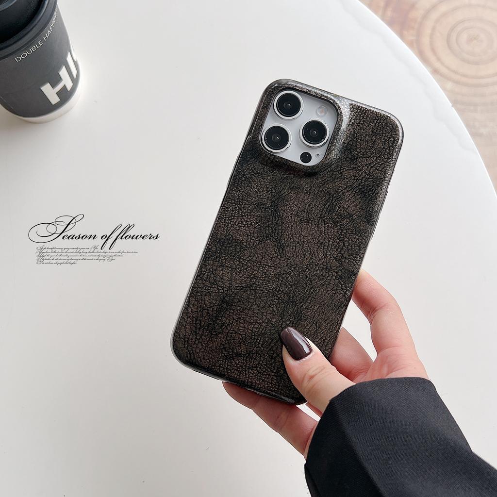 Glossy Leather Texture Bumper Phone Case For iPhone 16 Plus 15 14 13 12 11 Pro Max Armor Shockproof Protection Smooth Hard Cover