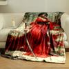 Flowing Red Dress with Dynamic Fabric Accents and Dual Swords. for All Seasons Blanket Lunch Break Throw Gift
