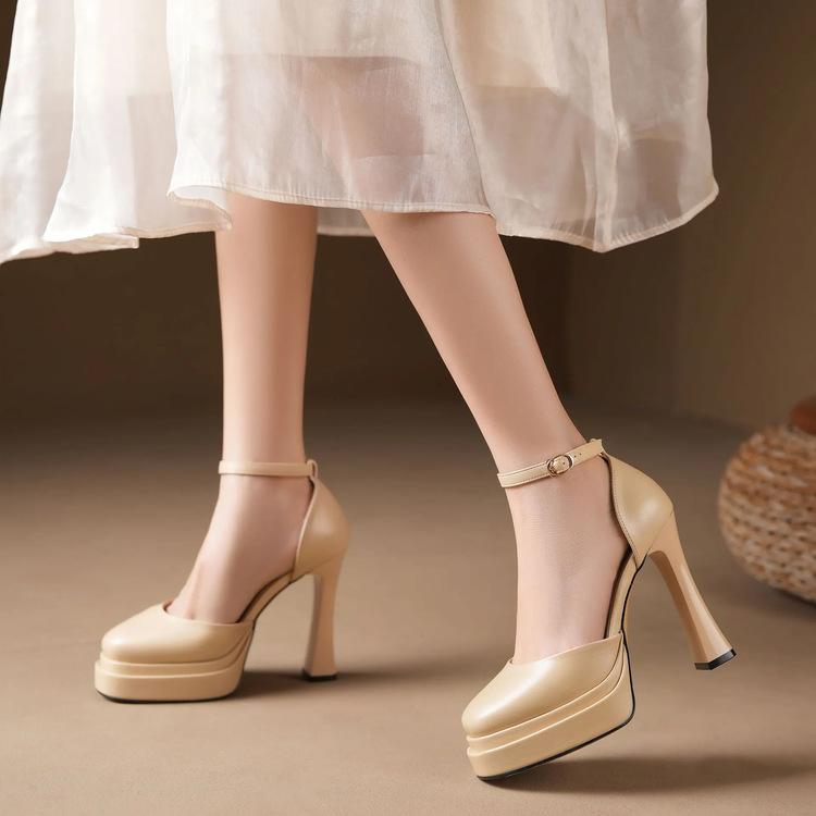 

2025 spring and summer new Mary Jane high heels wedding shoes waterproof table sexy Barbie super high heels small sandals women 39 тілесний