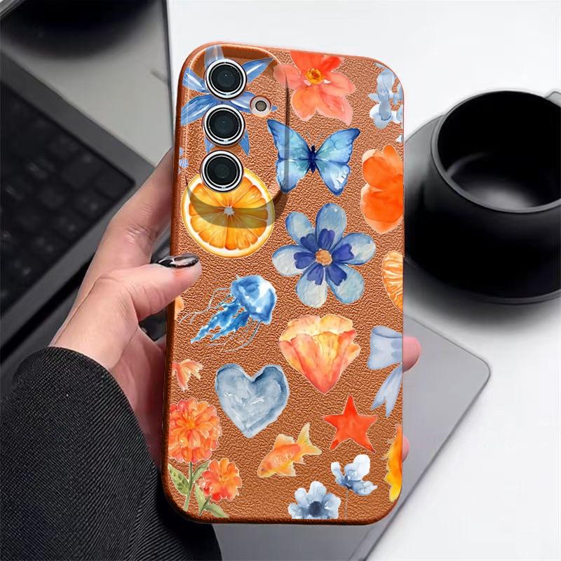 Trendy Ocean Style Whale Pattern Case For Samsung S26 S25 S24 Ultra S23 S22 S21 FE A15 A16 A17 A35 A36 A37 A54 A55 A56 A57 5G Leather Texture Cover