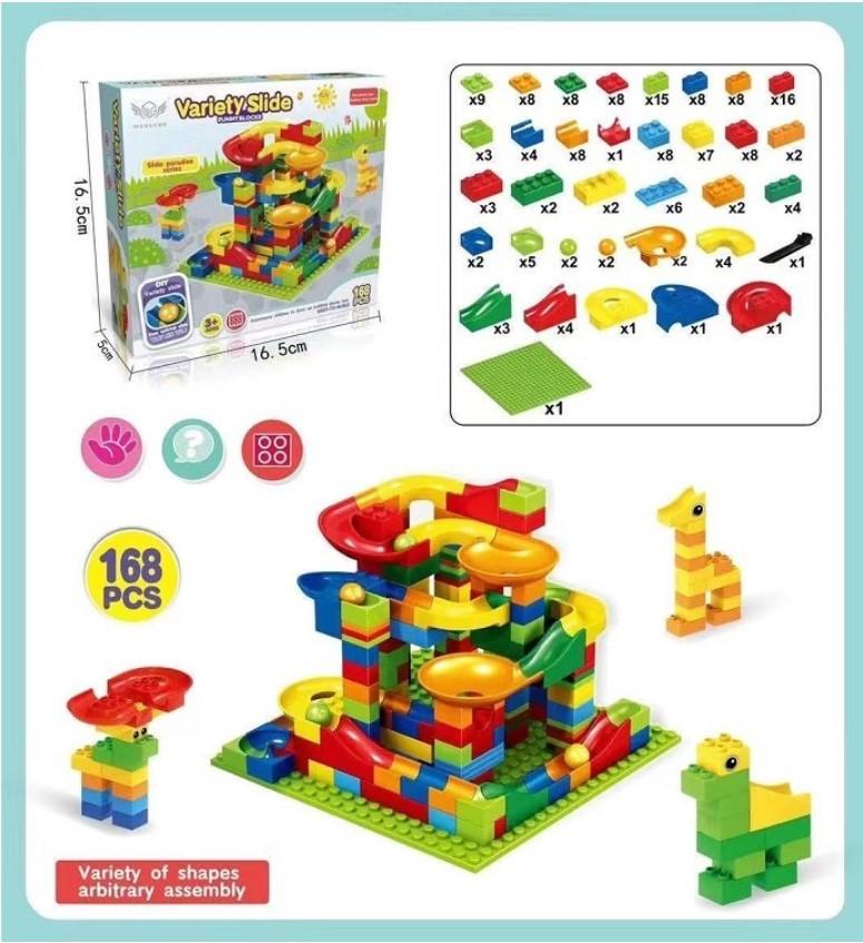 Children'S Toy Building Block 168 Small Particle Slide Ball Scene Assembly Diy Variety Puzzle Building Block