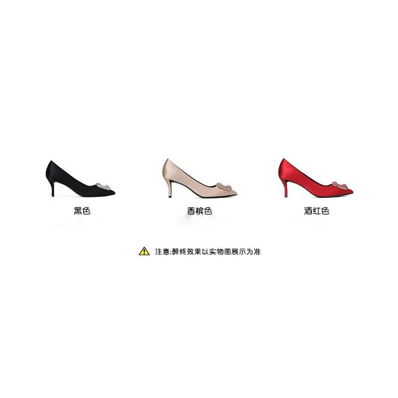 Rv Rhinestone Pointed Black High Heels 2025 New Satin Stiletto Wedding Shoes Show Wood Wedding Shoes Square Buckle Single Shoes