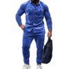 European and American Style Men's Autumn Winter 2-Piece Jacket and Casual Pants Set Solid Stand Collar Pockets Tracksuit