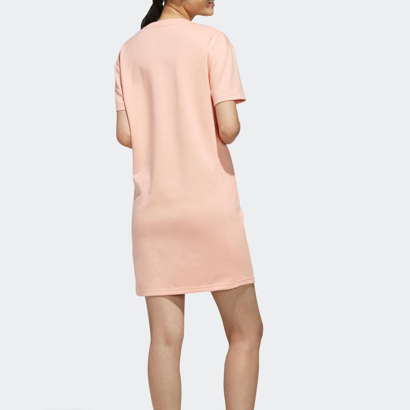 Adidas Neo C Plus Dress Solid Color Letter Print Sports Casual Breathable Round Neck Short Sleeve Dress Women Dresses Pink EI4702