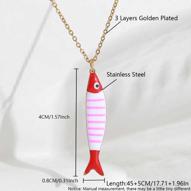 Cute Exquisite Colorful Fish Pendant Necklaces For Women Girls  Stainless Steel Necklace Summer Beach Jewelry Gift