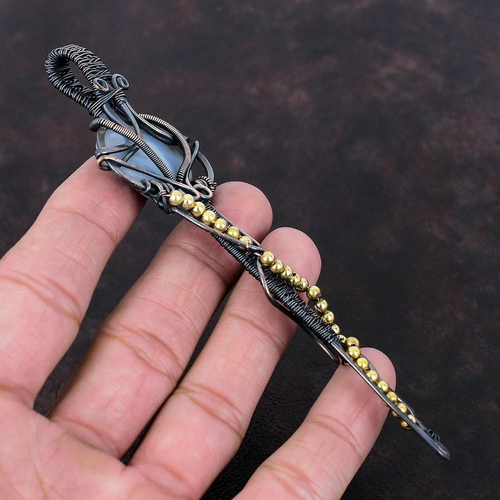 Angelite Pendant Copper Wire Wrapped Pendant Key Pendant Angelite Gemstone Jewelry Handmade Boho Pendant Amazing Copper Jewelry Gift For Him