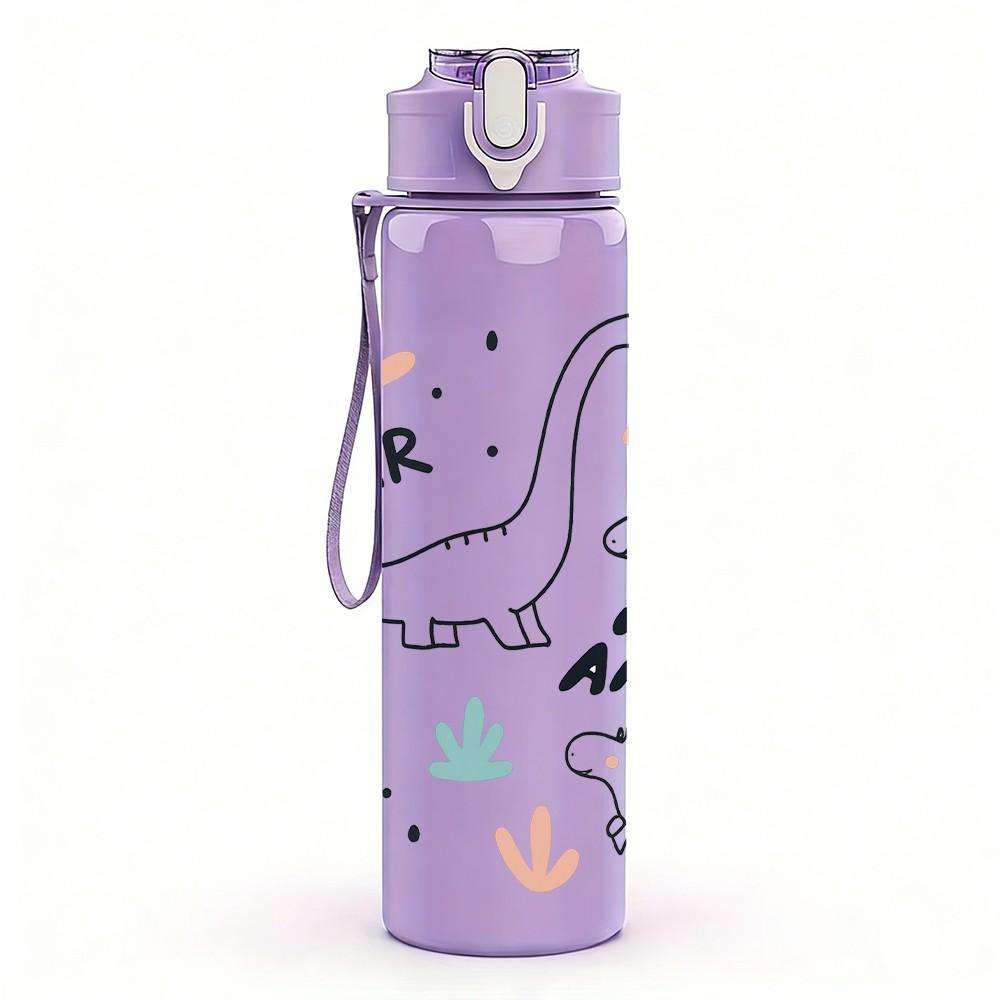 1PC Dinosaur Roar Sketch Doodle Pattern 750ml Color Plastic Sports Water Bottle Leakproof Flip Straw Lid Suitable for Sports Office Home Use