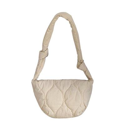 Women Casual Underarm Bag Retro Nylon Satchel Bag Semicircle Crossbody Bag with Zipper Vintage Solid Color Shoulder Bag  White