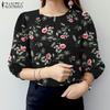 ZANZEA Damen 3/4-Ärmel Freizeit Rundhals Floral bedruckte Bluse