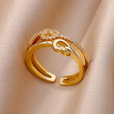 Minimalist Zircon Knot Open Rings For Women Gold Color Stainless Steel Adjustable Finger Rings Retro Jewelry Accessories