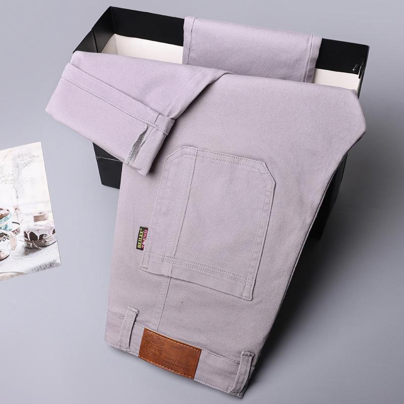 Men's White Six-pocket Stretch Jeans Men's Spring and Summer Trend Straight Slim Multi-pocket Colour Trousers