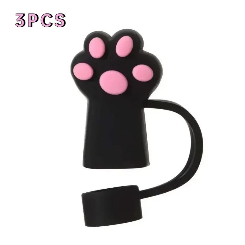 1/3Pcs Dustproof Straw Cover Cartoon Cute Cat Claw Glass Beverage Kitchen Beverage Straw Cover Accessories